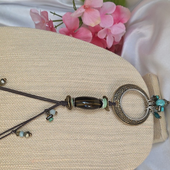 SILPADA Sterling Silver Multi Stone Brown Cord Pendant Necklace N1872 - Picture 4 of 4